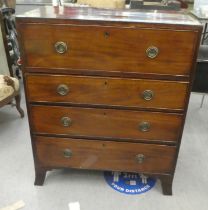 A late 19thC crossbanded mahogany secretaire chest with four graduated drawers, raised on bracket