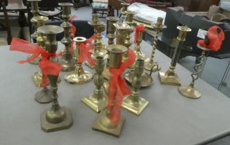 20thC brass candlesticks  various designs  largest 11"h
