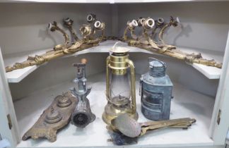 Metalware: to include a Dietz Blizzard oil lamp  15"h; and a ship's lantern  stamped DL  12"h