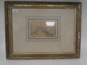 Muirhead Bone - 'Falmouth Pier'  pencil drawing  bears a signature & label verso  4.5" x 7"  framed