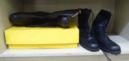 Three pairs of military style black boots  size 10.5 (one pair boxed) (Please Note: this lot is