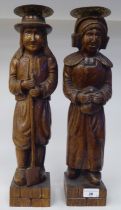 A pair of Flemish style, carved hardwood standing artisan figures  18"h