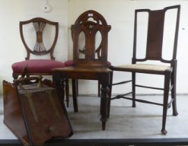 Five items of 19thC and later small furniture: to include a mahogany framed ecclesiastical style