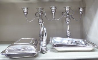Silver plated items: to include a pair of triple branch candelabra  12"h
