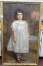 John Adams - an Edwardian full length portrait, a little girl wearing a white dress and red shoes