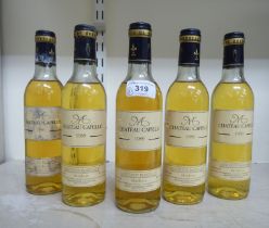 Wine: five half bottles of 1989 Chateau Chapelle Sainte-Joy Bordeaux Moelleux