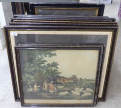19thC monochrome engraving prints: to include interior scenes  20" x 24"  framed