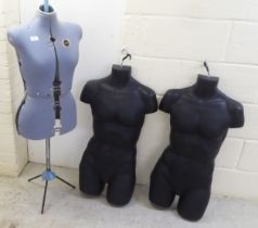 Two retailer's male torso's; and a dressmaker's dummy