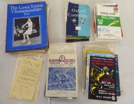 Mainly 1950s rugby, tennis and athletics printed ephemera
