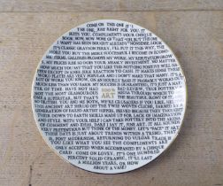 After Sir Grayson Perry - '100% Art' printed china plate  bears a stamp verso, produced for The