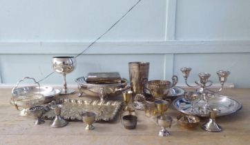 Silver plated tableware: to include tureen and covers; goblets; and a cigarette box  7"w