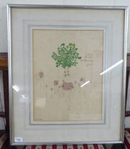 A circa 1920s (possibly French) stage costume blueprint  bears annotations  12" x 16"  framed