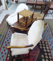 Small furniture: to include a 1930s Queen Anne style stained beech framed open arm chair