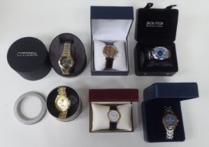 Six various modern stainless steel cased and other wristwatches: to include Robra, Krug-Baumen and