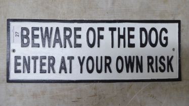 A painted cast iron sign 'Beware of the Dog'  14"w