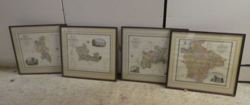 After C&J Greenwood originals - four modern reproduction coloured county printed maps, viz. '