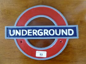 A painted cast iron sign 'Underground'  11"dia