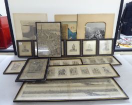 Mainly 19th and 20thC prints: to include storyboard style collages  7" x 28"  framed