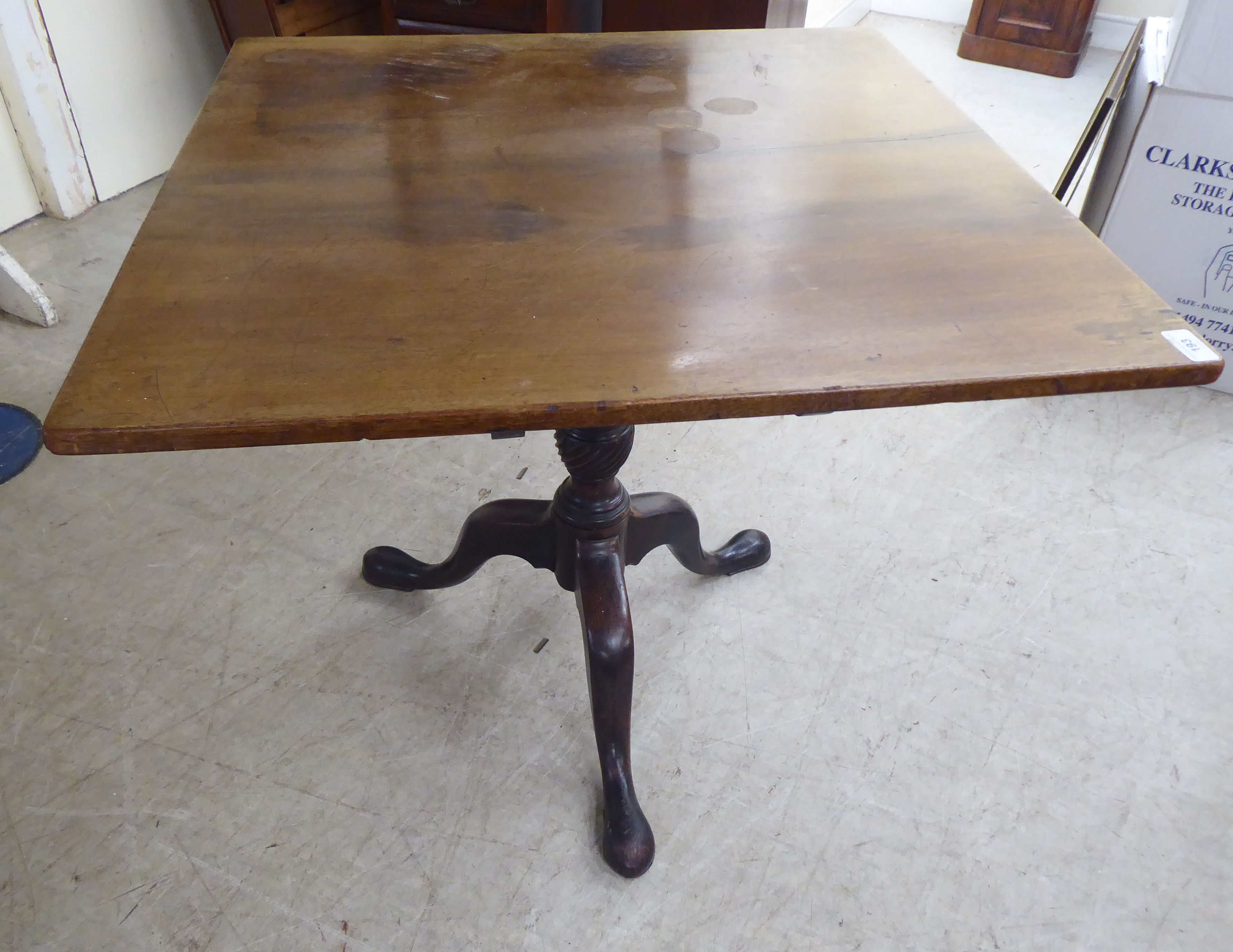 A late 19thC mahogany (marriage) pedestal table, the top raised on a turned column and tripod