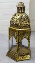 A modern aged and distressed gilt finished, galvanised metal lantern  12"h