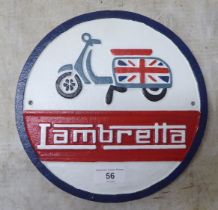 A painted cast iron sign 'Lambretta'  9.5"dia