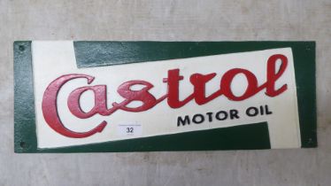 A painted cast iron sign 'Castor Motor Oil'  18"w