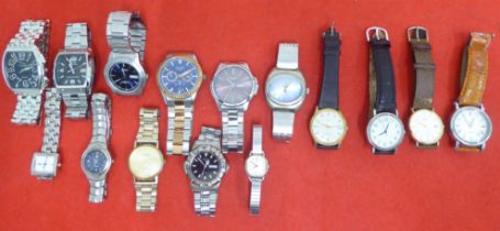 Fifteen variously cased and strapped wristwatches