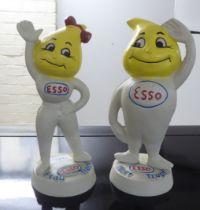 A pair of novelty Esso his/her themed painted cast iron money boxes  9"h