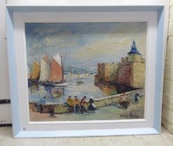 George Hann - a Mediterranean coastline scene  oil on canvas  bears a signature  19" x 23"  framed