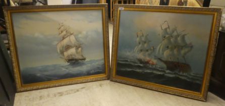 P.Davis and Boill - galleons at sea  oil on canvas  bears signatures  20" x 24"  framed