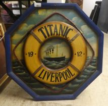 A modern painted wooden panel  'The Titanic'  23"w