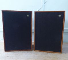 A pair of teak cased Wharfdale speakers, model no. 3W/13330  21"h  14.5"w