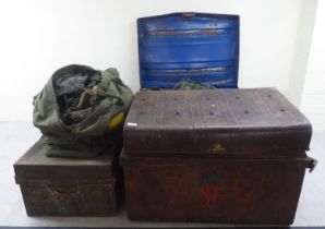 20thC military metal trunks  various sizes; and a miscellany of camouflage and other kit (Please