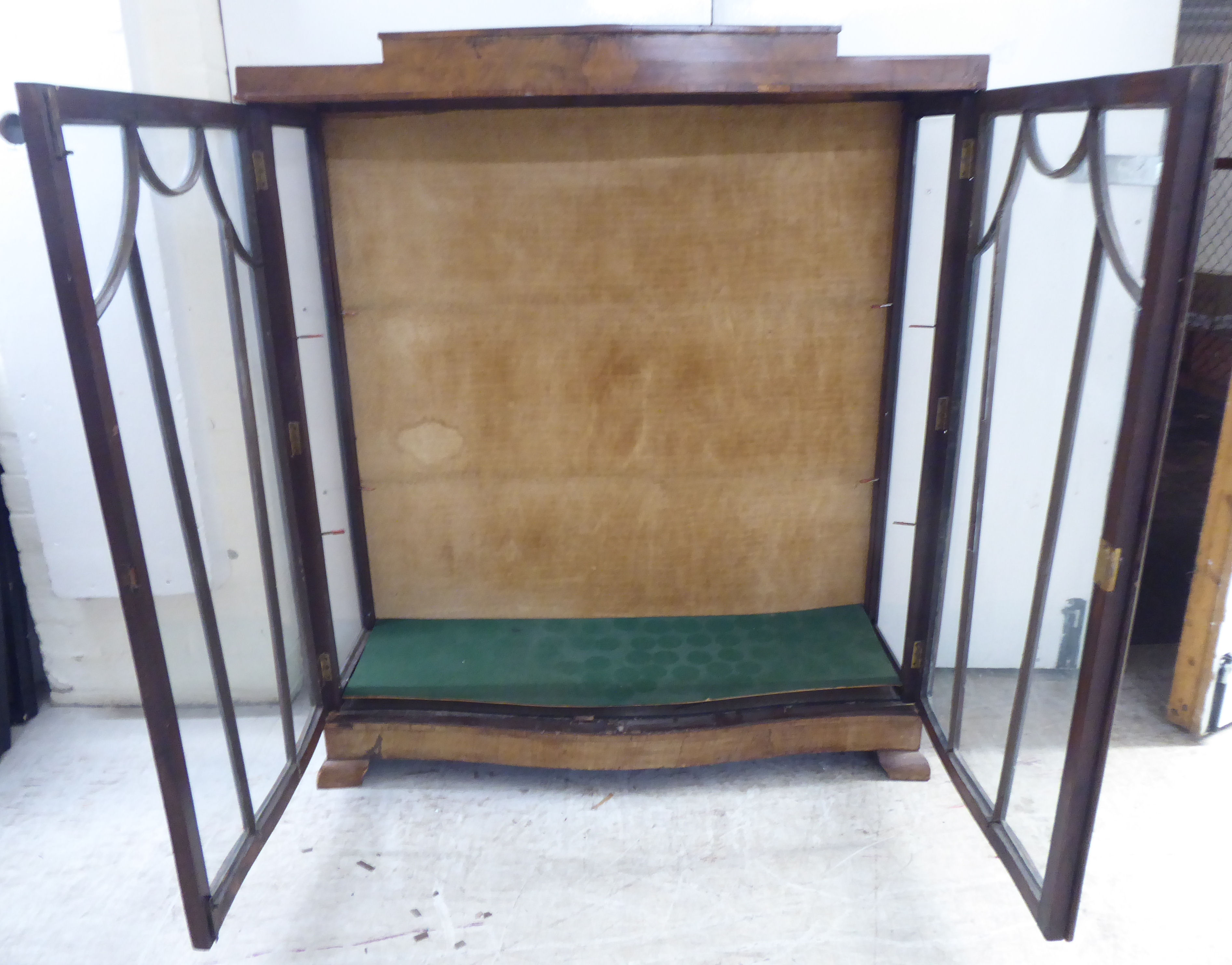 An Art Deco walnut finished display cabinet, raised on bracket feet  48"h  40"w - Image 2 of 3