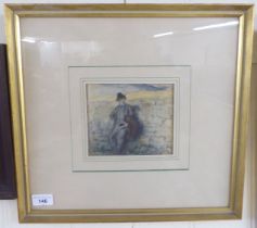 Possibly Hugh Cameron - 'Allan'  watercolour  bears initials & text verso  5" x 6"  framed