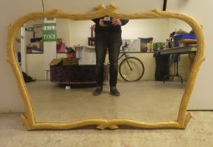 A modern French hunting lodge style, naturally carved, bleached light oak framed mirror  35" x 52"