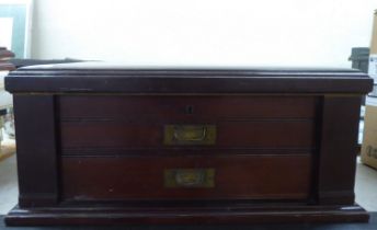 An early 20thC mahogany canteen chest with straight sides and a hinged lid  8"h  18"w