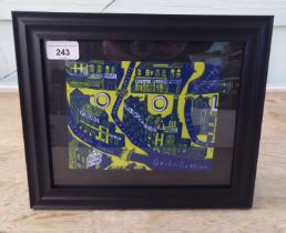 After Sir Grayson Perry - 'Gentrification Cloth'  print on cloth  5.5" x 7"  framed