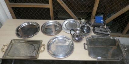 Silver plated tableware: to include a serpentine outlined, twin handled serving tray with a Celtic