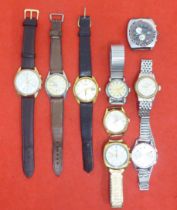 Nine variously cased and strapped wristwatches