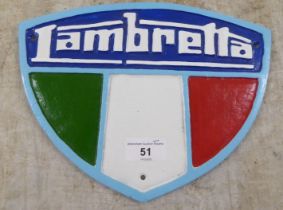 A painted cast iron sign 'Lambretta'  9"dia