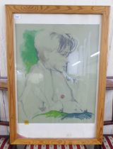 Modern British School - a half-length portrait, a young man  mixed media  18" x 23"  framed