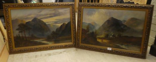 W Richards - two late 19thC Scottish highland studies  oils on canvas  bearing signatures  16" x 23"