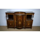 A late Victorian inlaid rosewood bowfront side cabinet.