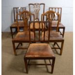 Five dining chairs; and an elbow chair, various.