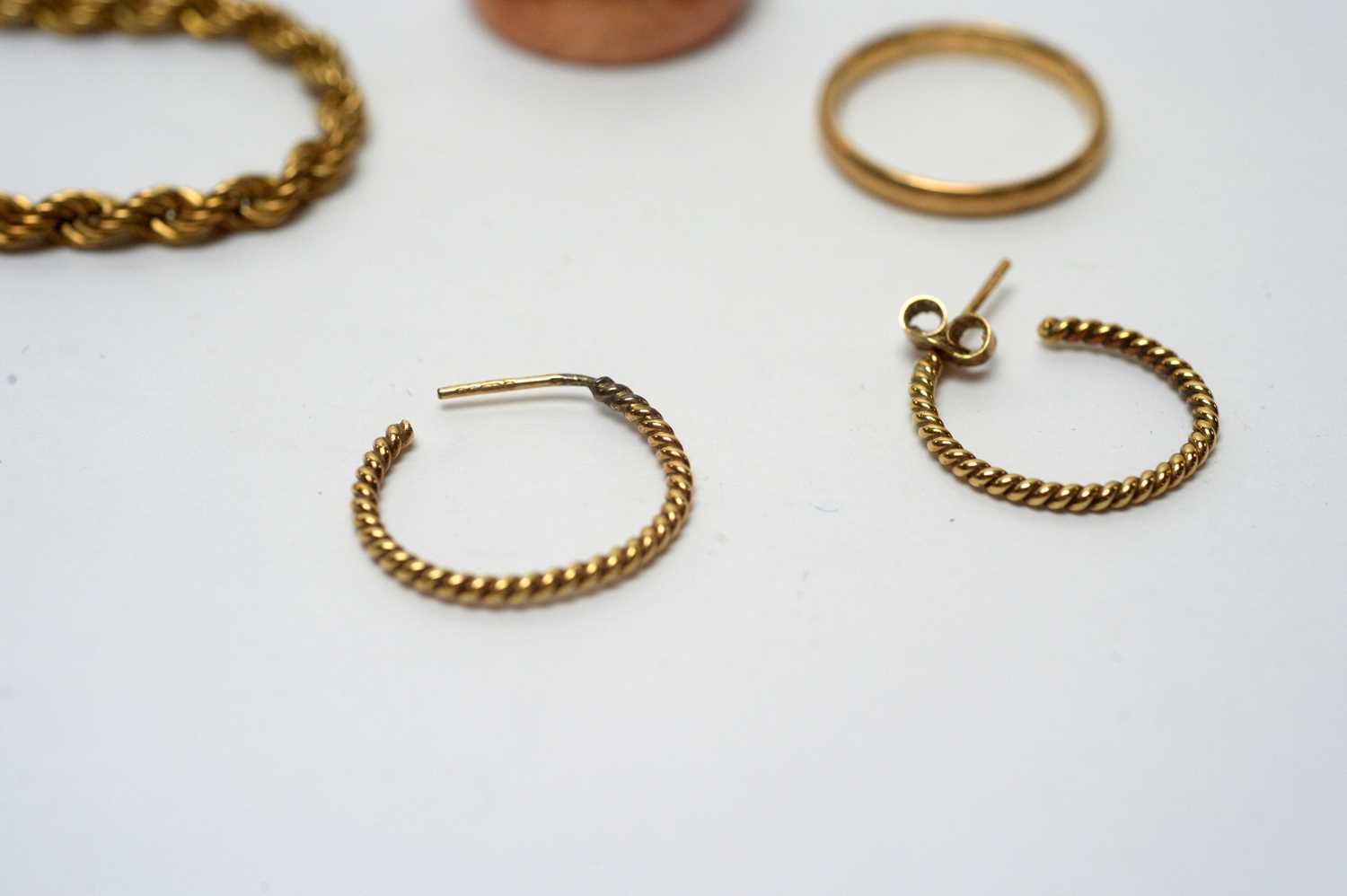 Two gold rings; gold twist link necklace; two gold cocktail watches; and other items. - Image 3 of 7