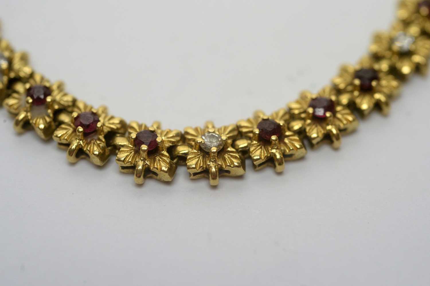 An 18ct yellow gold bracelet set with rubies and diamonds, - Image 2 of 3