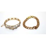 A 9ct yellow gold curb link bracelet, and a bangle