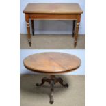 A Victorian mahogany tea table; and a Victorian walnut circular tilt-action breakfast table.