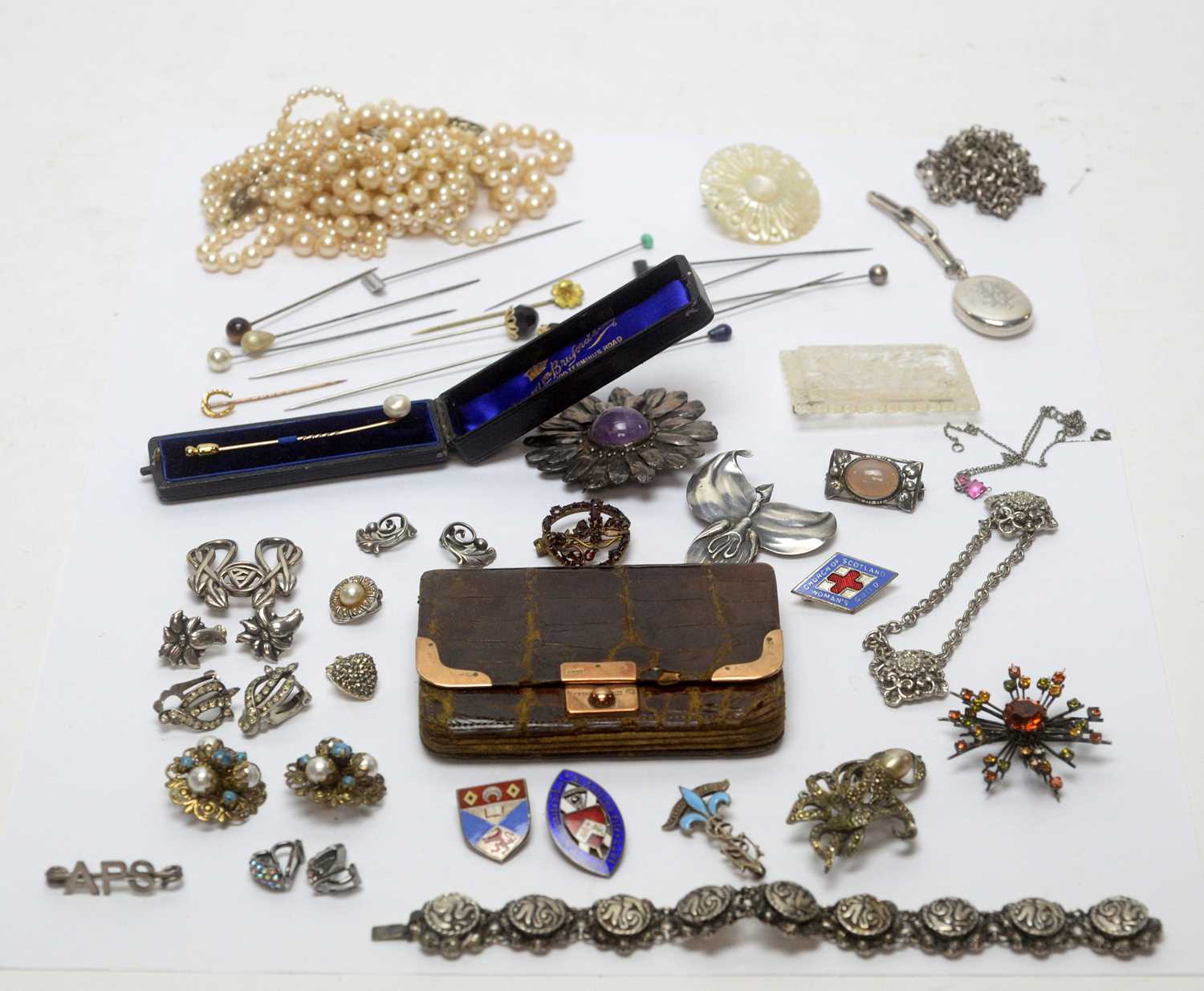 A selection of silver and costume jewellery,